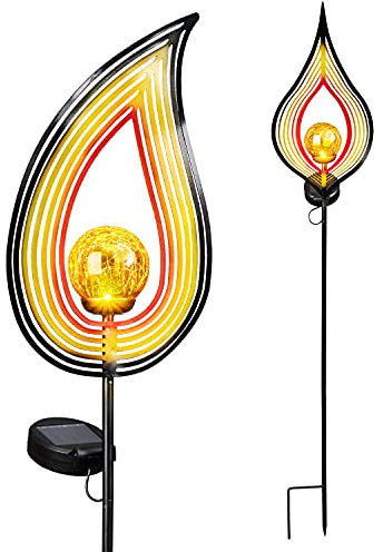 Bonetti 2er Set Solar Gartenstecker im Flammen-Look aus Metall, LED beleuchtet, dekorative Glaskugel