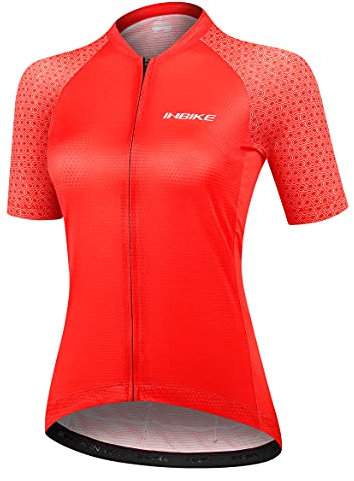 INBIKE Fahrradtrikot Rennrad Trikot Radtrikot mit DREI großen Rückentaschen Damen Slim Fit atmungsaktiv schnelltrockend feuchtigkeitsaufnahm Rot M