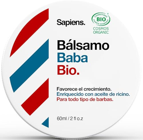 Sapiens Barbershop Bálsamo Barba Hombre Orgánico 60ml - Certificado Ecocert Cosmos Organic - Cuidado Barba Hombre Natural - Con Aceite de Ricino Orgánico - Cera Barba y Bigote (60 ml)