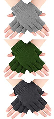 SATINIOR 3 Paar Halbfinger Winter Strick Handschuhe (Dunkelgrau, Hellgrau, Armeegrün), Einheitsgröße