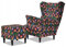 Family Meble Ohrensessel mit Hocker, Modell Print, Skandinavisch, Relaxsessel aus Webstoff, Loungesessel, Ohrensessel mit Hocker, Bequemer Sessel, Für Wohnzimmer, Esszimmer, Schlafzimmer, Dachte 2
