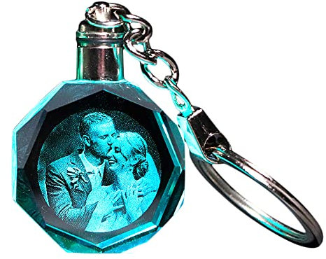 Porte-clés en cristal photo personnalisé Porte-clés illuminé en cristal 3D gravé avec image Porte-clés avec texte gravé personnalisé Cadeau pour anniversaire