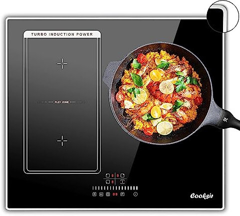 Cooksir Placas de induccion 3 fuegos, Control Táctil, Placa de inducción integrada, Zonas funcionales flexibles, Bloqueo para niños, Temporizador, Sin enchufe