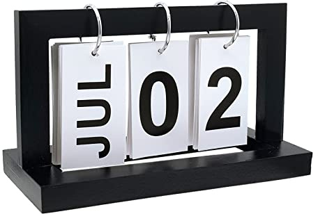 DIYOMR Klassischer stehender Klappkalender aus Holz, ewiger Kalender, Retro-Holz, Flip Schreibtischkalender für Zuhause, Büro, den täglichen Gebrauch, Schreibtischdekoration (schwarz)