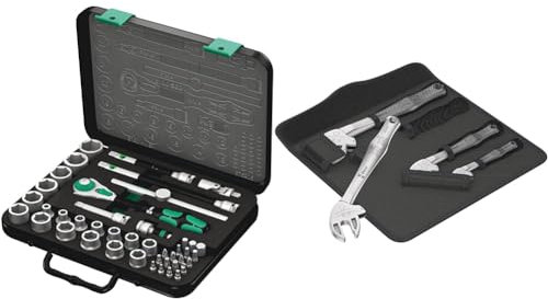 Wera 8100 SB 2 Zyklop Speed Ratchet, Sockets, Bits and Accessories Set, 3/8 Drive, 43PC, 05003594001, Silver & '05020110001 6004 Joker 4 Set 1, self-Setting Spanner Set, 4 pieces