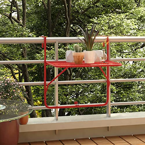 Tidyard Tavolo da Balcone,Pensile,Tavolino Pieghevole da Balcone,Tavolo Sospeso per Balcone,Tavolo da Ringhiera,Tavolo per Balcone da Appendere Rosso 60x40 cm in Acciaio