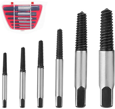 Easy Out Bolt Extractor Set, 6PCS Screw Extractor Set Broken Stud Screw Removal Tool Kit Stripped Screw Remover Drill Bit Set with Box for 1/8 to 1 Inch Thread Nut Pipe Faucet