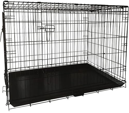 shine planet 42 Inch Dog Crate, 2 Doors Folding Mental Wire Dog Cage Training Kennel with Removable Tray and Handle