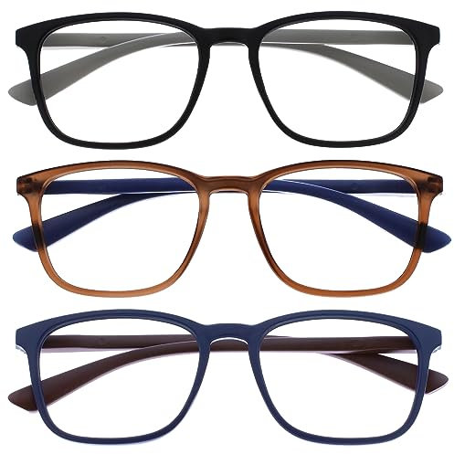 OPULIZE Max Lesebrille 3er Pack - Klassische große rechteckige Fassung - Brillen in mattem Schwarz, Braun und Blau - Herren Damen Unisex - RRR78-123 - +1,00