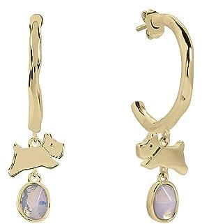 Radley Ladies Sloane Square Gold Plated Moon Stone Jumping Dog Hoop Earrings RYJ1382S