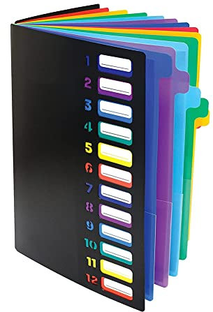 Daroplo Aktenordner mit 24 Durchsichtigen, Erweiterbar, 12 Farbige Registerkarten, Für 300 Blatt, Aktenordner, Nummerierter Index auf Umschlag, 1 StüCk