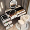 AMZSEW Dressing Tables with Lighted Mirror,Vanity Table with Petal chair/USB & Wireless Charging Station Vanity Table with 5 Drawers and Stool, Makeup Desk- Modern for Girls