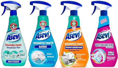 Asevi Spanish Cleaning Spray Bundle (4 x 750ml) Bathroom, Kitchen, Stain Remover, Gerpostar Anti-Bac
