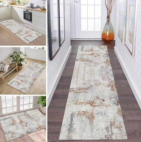 ZDYHMrj Teppich Läufer Flur Küche rutschfest waschbar Teppichläufer Lang 60X150CM Grau Abstract Korridor Teppichmatten Kücheteppich Schlafzimmer Wohnzimmer Flurmatten Breit 40-120cm