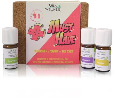 Gisa Wellness - MUST HAVE - Kit di 3 Oli Essenziali da [5ml] - 100% puri, naturali e BIO di Lavanda, Limone e Tea Tree - per Aromaterapia - Benessere e Relax - Made in Italy