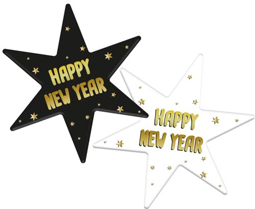 Folat 63754 Untersetzer - BlackGold HNY - 12 x 14 cm - 6 Stück - Silvester Deko, Neujahrs Party, Neujahr Silvesterdeko, Frohes Neues Jahr, Happy New Year