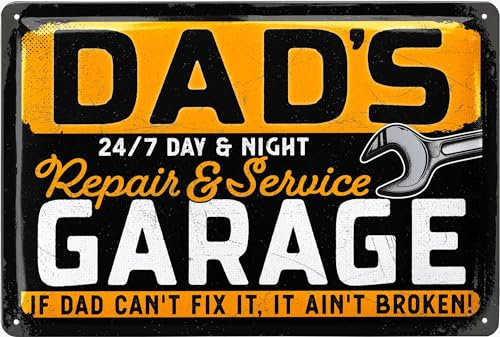 LANOLU Retro Blechschild Dads Garage, Papas Service Schild für Papas Werkstatt als Vatertagsgeschenk für Papa, Bester Papa Schild als Geschenk Werkstatt 20x30cm