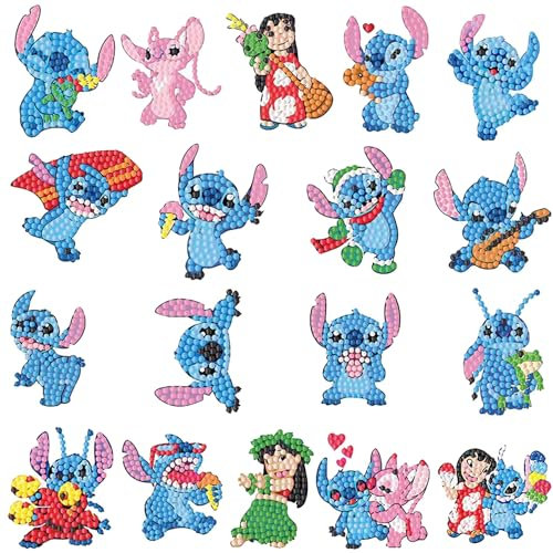 UdacA 5D Diamond Painting Stickers Kits, 18 Stück 5d DIY Cartoon Diamant Aufkleber Kit für Kinder und Erwachsene Anfänger, Funkelnde Mosaik-Aufkleber für Jungen Mädchen