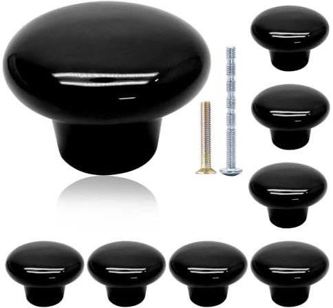 suiwotin 8pcs Black Ceramic Knobs, Round Ceramic Cabinet Knobs, Pantry Cabinet Knobs Pulls, Decorative Ceramic Drawer Knobs Pull Handles for Closet, Cupboard, Furniture Door Knobs (Large)