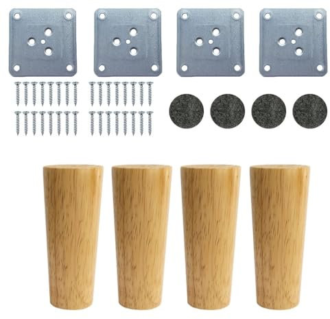 Eidoct Solid Wood Furniture Legs - Cabinet, Table, Chair & Dresser Replacement Legs with Non-slip Mat, Screws & Mounting Plate (4 / 10cm)