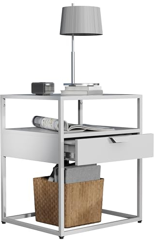 VCM lot Table de Chevet, Mini Table de Chevet, Bedside Tables, Tables de Nuit, Table de Chevet Gain de Place, Table de Chevet Design Moderne Blanc