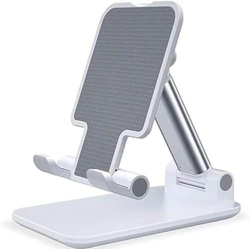 TOFINZO Foldable Mobile Phone Holder Stand Retractable Adjustable Phone Holder Cradle for iPhone 13 12 11 Pro Max X and All Smartphones Adjustable Metal Desk Desktop Tablet Cell Phone Holder (Pink)