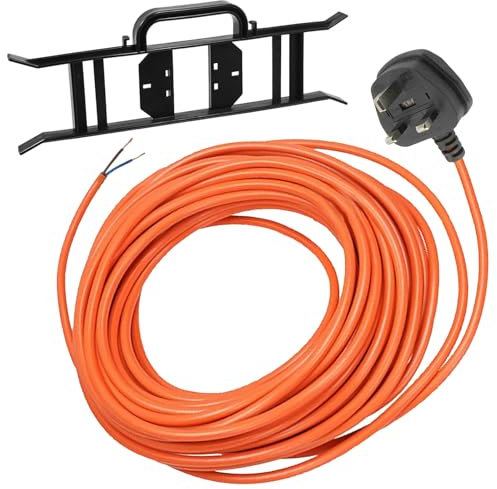Spares2go 12 Metre Cable & Lead Plug for Qualcast Lawnmowers, Strimmers, Trimmers, Hedge Cutters (12m) + Winder Bracket Tidy