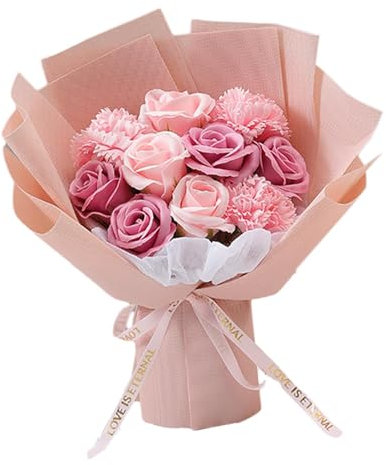 NeaxgeandX Bouquet di rose con fiori di sapone per San Valentino, festa degli insegnanti e occasioni speciali, rosa, 21 x 28 cm