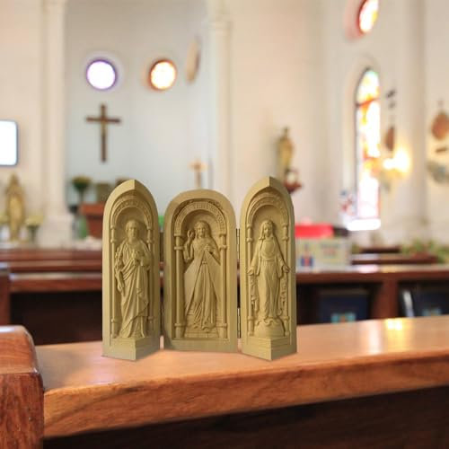 Caja de Tríptico Sacramental Católico, Estatua Católica de Madera, Estatua de Jesús, Estatuas Cristianas Talladas a Mano, Mini Caja de Altar Cristiano, Caja de Oración de Madera Artesanal Estatuas Cat