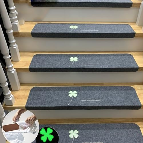 XRRJFYH Stufenmatten Innen Frei Zuschneidbar Treppenteppich 15 Stück Treppenstufen Matten Selbstklebend Treppen Teppich Treppenstufen Ohne Kleben(Grau,100x26cm/39.4x10.2in)