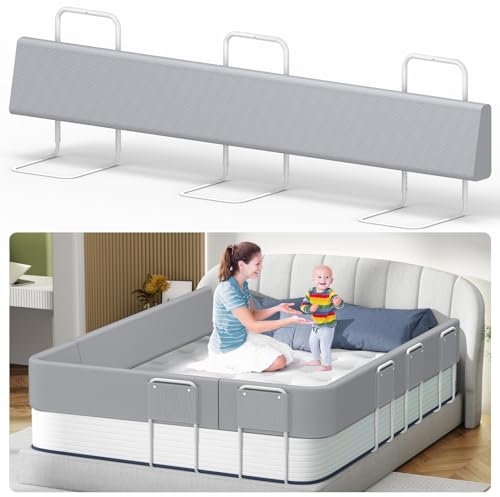 Kidsbuddy 180CM Barandilla Cama Niño,Barrera de Cama,Barrera de Seguridad para Niños,Protección contra Caídas,Altura Ajustable,Fácil de Instalar,Cama Niños Protección,1PCS,Gris