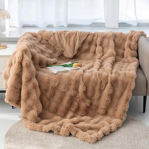 Generisch Kuscheldecke Fürs Bett, Flauschige Kunstpelzdecke, Dicke Und Warme Felldecke Süße, Gemütliche Sofadecke, Für Wohnzimmer, Sofa, Bett(Brown,51 * 63in)