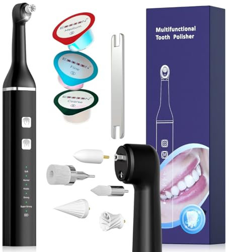 Tooth Polisher, Electric Teeth Polishing Kit for Family,Whitening Polisher with 5 Polish Heads & 5 Working Modes, Teeth Cleaning Plaque Removal Pen Rechargeable, Waterproof Tooth Stain Remover