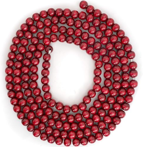 Weihnachtsgirlande aus Holz, rustikale Holzperlen, Weihnachtsbaumschmuck, Girlande, Perlenstrang, Weihnachtsdekoration, Cranberry-Rot, 2,4 m