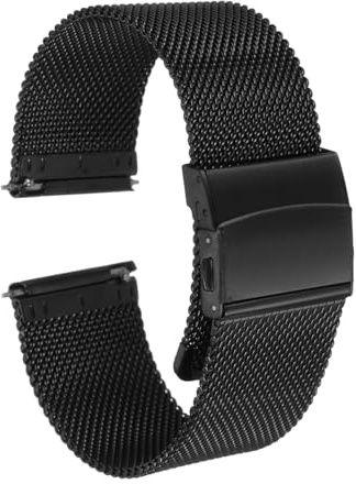 sourcing map Stainless Steel Mesh Watch Band Quick Release Metal Watch Strap Adjustable Fold Clasp Replacement Bands for Men Women