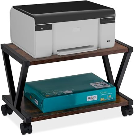 Relaxdays Druckerständer, 2 Ebenen, Rollwagen für Drucker, HxBxT: 28 x 44 x 28,5 cm, Rollen, Druckertisch, braun/schwarz