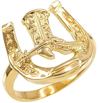 Joyara Gold Horseshoe with Cowboy Boot Men's Ring (Available in Yellow/Rose/White Gold) Y