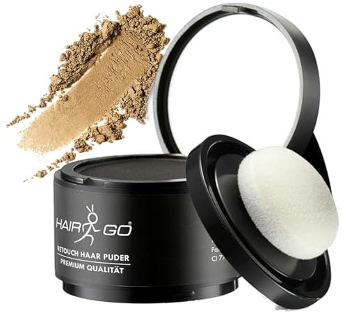 HAIR GO Premium Ansatzpuder - Haar Concealer zur Haarverdichtung für Frauen und Männer, wasserfestes Haar Make-up zum Ansatz kaschieren - Friseurqualität - Pulver Natürlich (4gr.) (mittelblond)