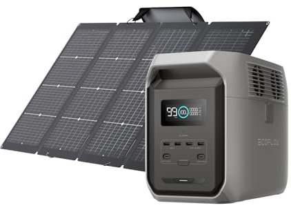 EF EcoFlow Générateur solaire DELTA 3 1500 avec panneau solaire bifacial EcoFlow 220 W, 500 W d'entrée PV, cellules LiFePO₄, 1536 Wh de capacité pour alimentation de secours, camping et camping-cars