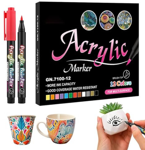 NCZCDZSW Keramik Bemalen Set 12 Farben Porzellanstifte Spülmaschinenfest Wasserfester Porzellanstift Glasmalstifte Acrylstifte für Steine für Verschiedenen Porzellan Glas DIY Kunsthandwerk Machen