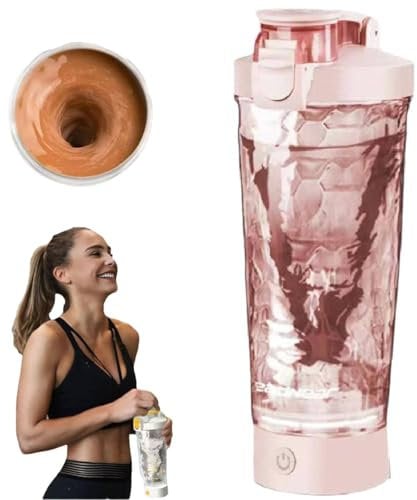 Premium Electric Protein Shaker Bottle, 24 oz Lockable Blender Shaker Bottles, Portable Mixer Cup/USB Rechargeable Shaker Cups for Protein Shakes (Pink)