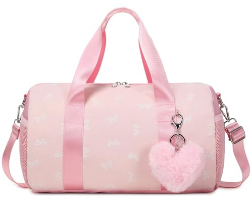 Pailleté Sac Ballet Filles Danse Latine Petit Sacs Sport Sacs de Voyage pour Enfant Filles avec Poche Étanche Séparée,Nœud Papillon Rose