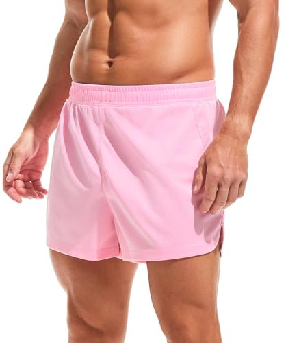 Amy Coulee Short de sport court en maille pour homme - Séchage rapide - Avec cordon de serrage intérieur, Rose, L