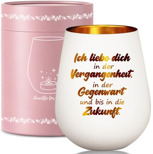 Windlicht Glas mit Geschenkbox, Hochzeitsgeschenk für Brautpaar, Valentinstag Jahrestag Geschenk Freundin Frau, 30 40 50 Geburtstag Frauen, Teelichthalter Deko mit Gravur