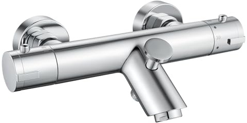 Badewannenarmatur Thermostat, Rainysprit Duscharmatur Thermostat, Chrom | Thermostat Mischbatterie Dusche mit 38 °C Sicherheitssperre, 2 Funktionen Duscharmatur für Dusche und Badewanne, Chrom