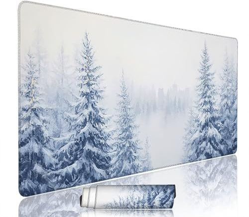 Bianco Tappetino Mouse xxl 600x300x3mm Gaming Mouse Pad Accessori Scrivania Sottomano Antiscivolo Grande Computer Tastiera Mousepad Scena neve Tappetino PC Waterproof Base in Gomma, per Laptop w-7755
