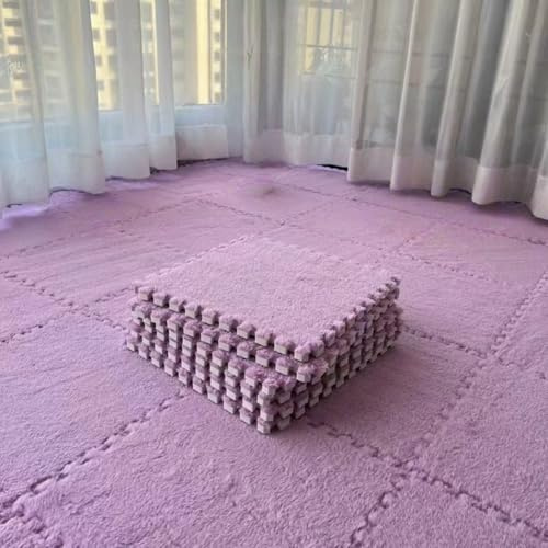 Hiseng 5/10 Stück Ineinandergreifende Teppichfliesen, Teppichfliesen Selbstliegend Puzzle Plüisch 30x30cm Bodenfliesen Ohne Kleben Puzzlematten für Schlafzimmer, Einfarbig (Lila,5 Stück)