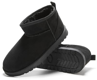 Women’s Suede-Effect Ankle Boots, Warm Fleece-Lined Slip-On Winter Booties with Cushioned Insole and Non-Slip Sole (BLACK, One Size, Adult, Women, 8, Numeric, UK Footwear Size System, Medium)