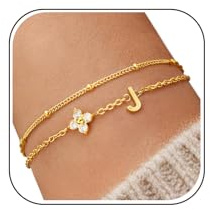 J.Fée Kleeblatt Armband Damen Gold und Armband Silber 925,Personalisiertes 14K Gold Vergoldetes Armbänder Mit Buchstaben A-Z, Damen Schmuck Geschenke für Frauen Mama Freundin Mädchen