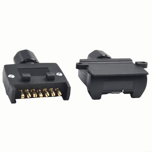 7 Pin Flat Trailer and Socket Set, 12V DC Male Female Connector for Caravan, Boat, RV, Trucks, Waterproof Brass Pin Connection, Easy Install